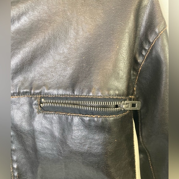 Vintage Men’s Brown Bomber Jacket w Cream Sides and Stripes on Sleeves, Large - Picture 11 of 15